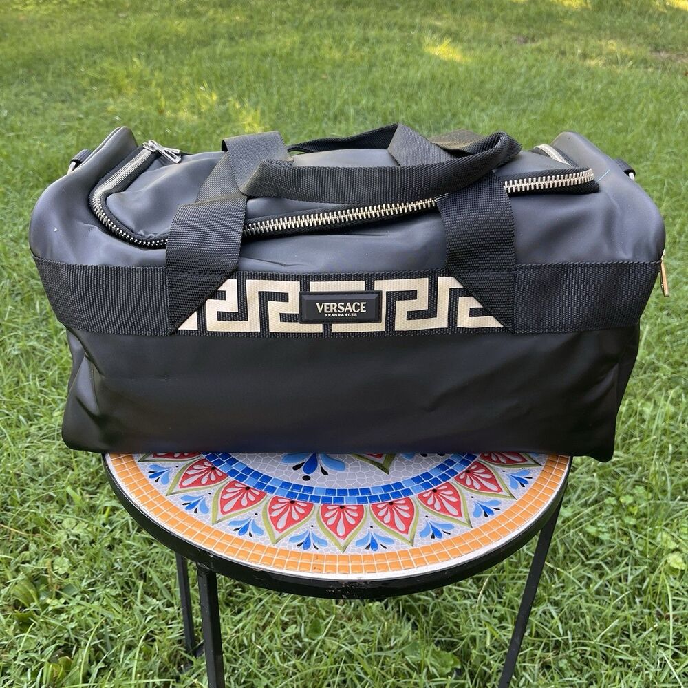Versace Black Silver Greca Fragrances GWP Duffle Gym Travel Weekender Bag